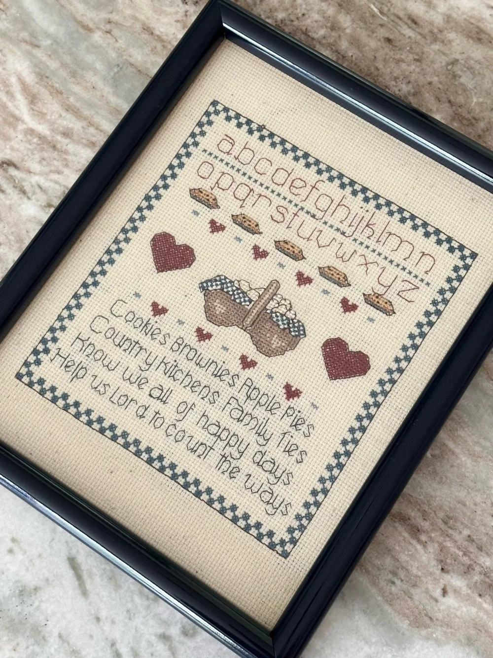 Vintage Cross Stitch 90s Framed Art -Country Kitchen /Cottage Decor /Grandmacore